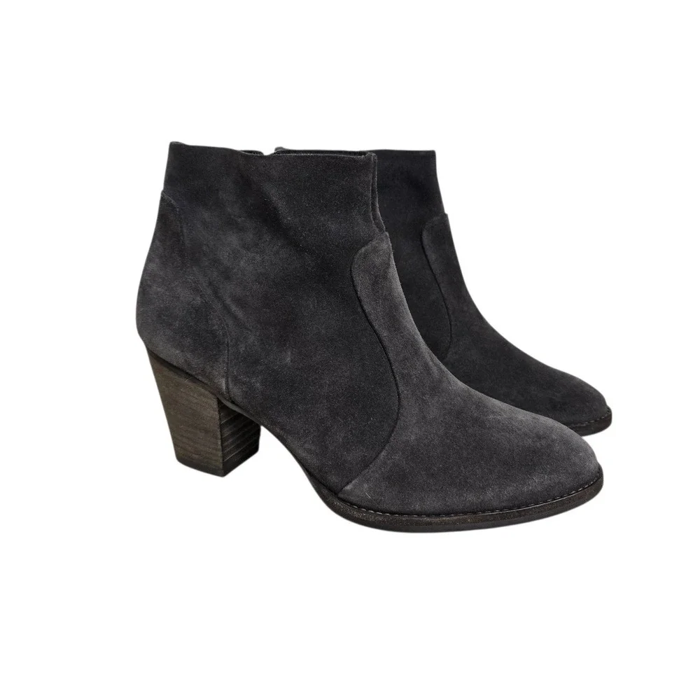 Paul Green Munchen Grey Suede Ankle Boots Block Heel Side Zip Size 7.5